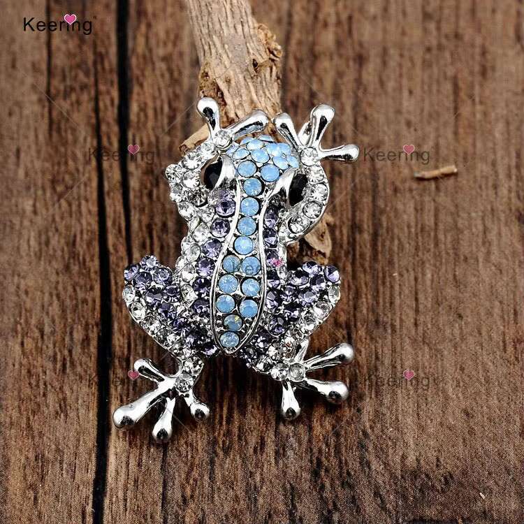 WBR-1762 Keering Luxury Stainless Steel Mosaic Diamond Pin Frog China Wholesale Women Brooches With Rhinestone for Dress Suit
