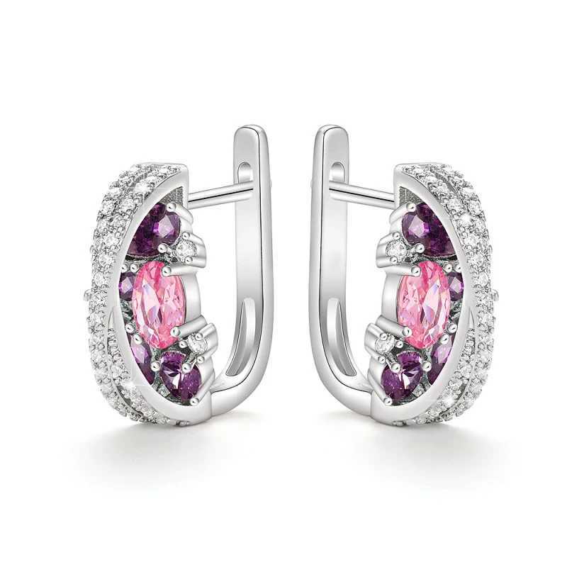 Huitan Colored Cubic Zirconia Hoop Earrings Women Fancy Cross Design Fashion Ear Accessories for Female Wedding Party Jewelry Y250510
