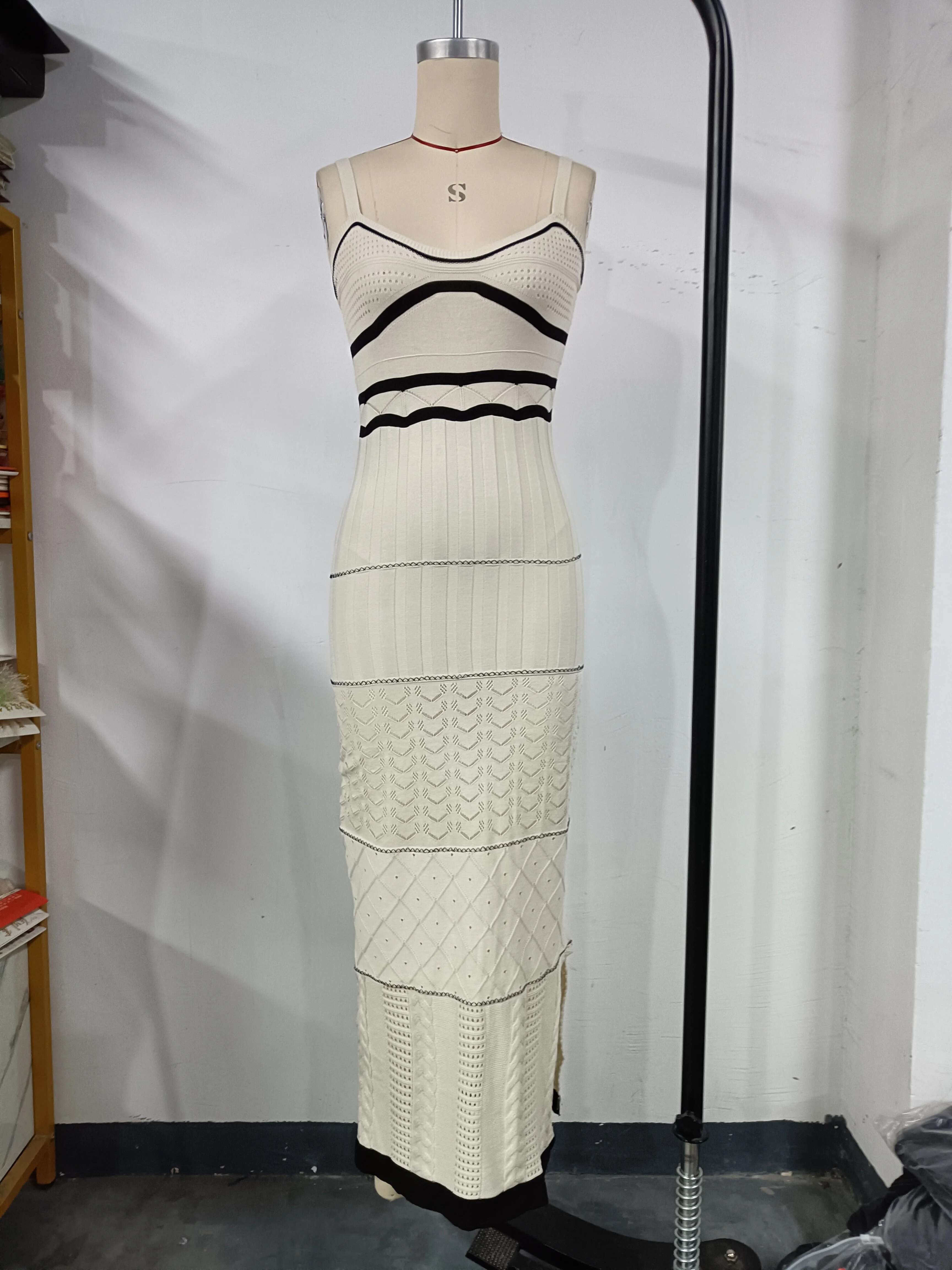 Striped Elegant Knit Crochet Dress Women 2025 Summer Beach Vacation Sleeveless Backless Long Female V Neck Sexy Dresses