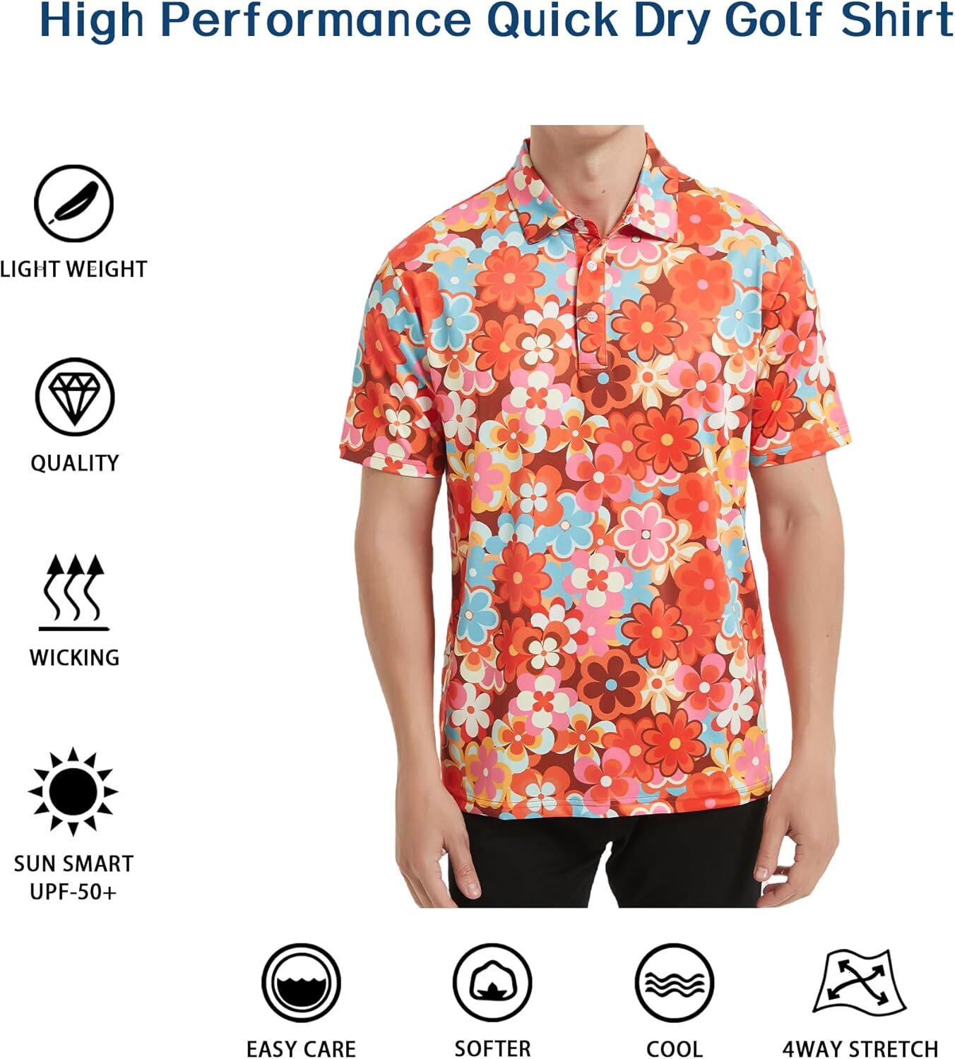 Mens Polo shirt Men's Golf Polo Shirts Short Sleeve Performance Moisture Wicking Dry Fit Funny Golf Polo Shirts for Men tshirt Casual tops summer