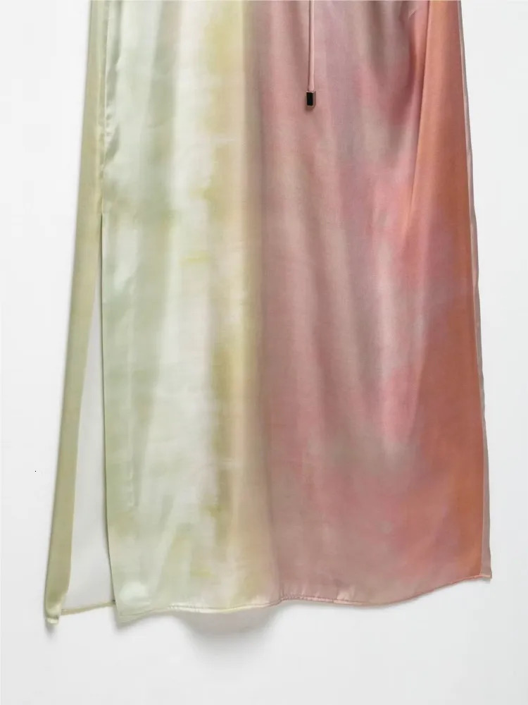 HipSeam Women Tie Dye Long Dress With Belt Spring Printed Short Sleeve O Neck Dresses Elegant Chic Party 250513
