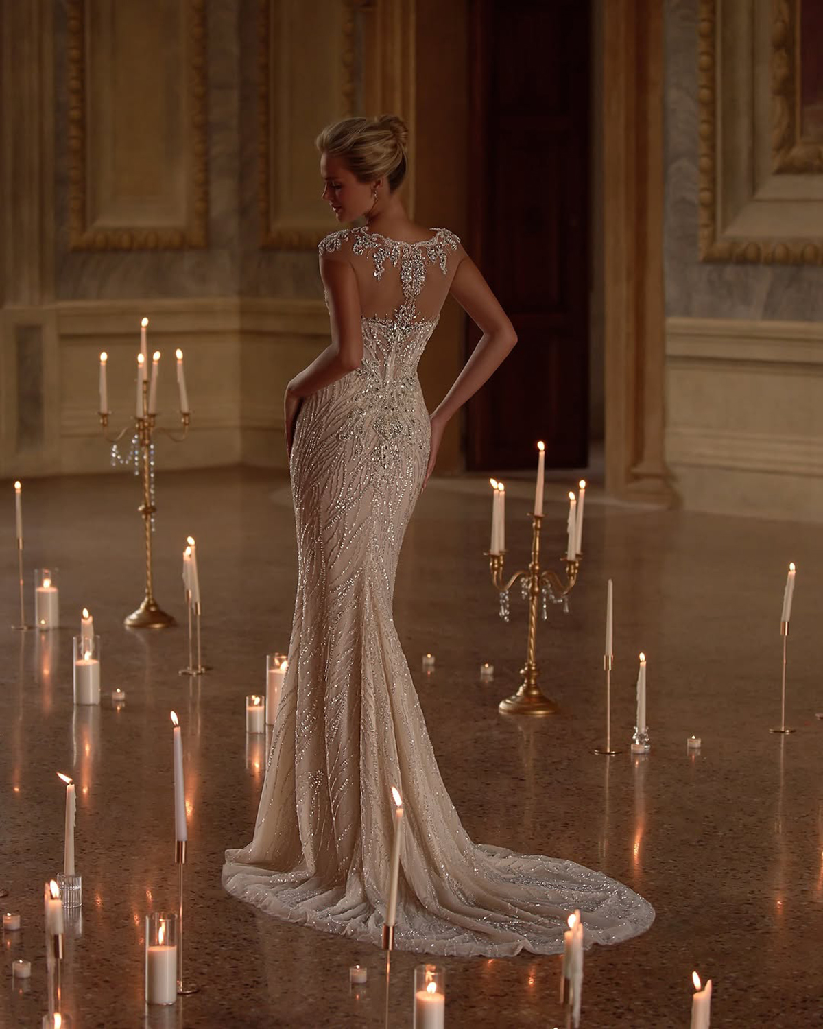 Fancy Wedding Dress Crystal Lace Mermaid Bridal Gowns with Cape Sequins Pearls Beading Illusion Bride Dresses Customized Vestido de novia