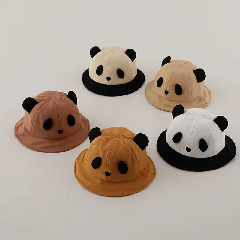 Cute Panda Basin Cap 6-18Months Baby Sunshade Fisherman Hat Cartoon Ear Kids Bucket Caps Cotton Breathable Children Sun Visors R250512