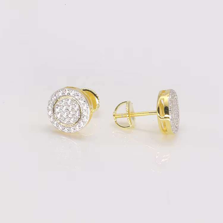LUCK Hiphop Fine Jewelry Fashion Hip Hop Round Iced Out Stud Moissanite Diamond Mens 925 Silver Earrings