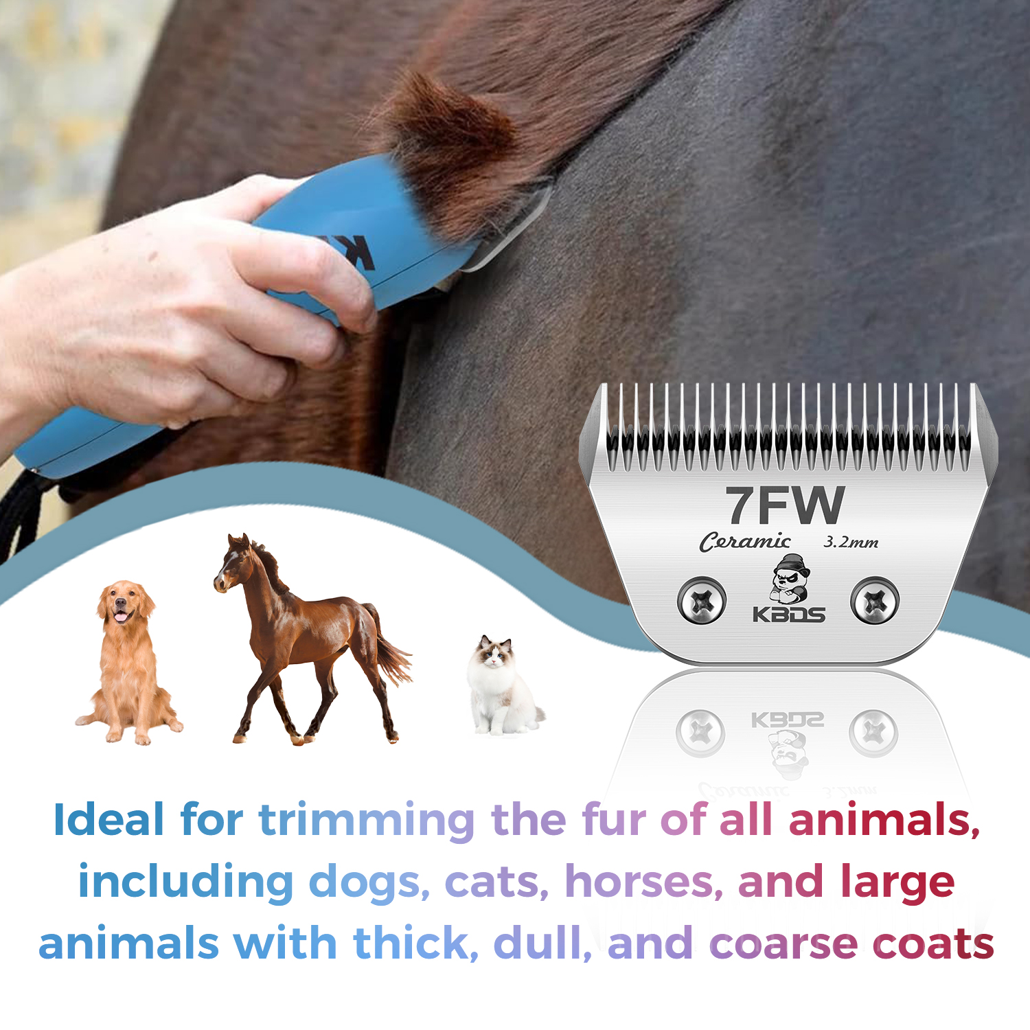 KBDS Detachable Ceramic Wide 7FW Blade for Dog Grooming Cuts Length(1/8" - 3.2mm) Compatible with Most Andis, Oster, Wahl A5 Clippers(Customizabl