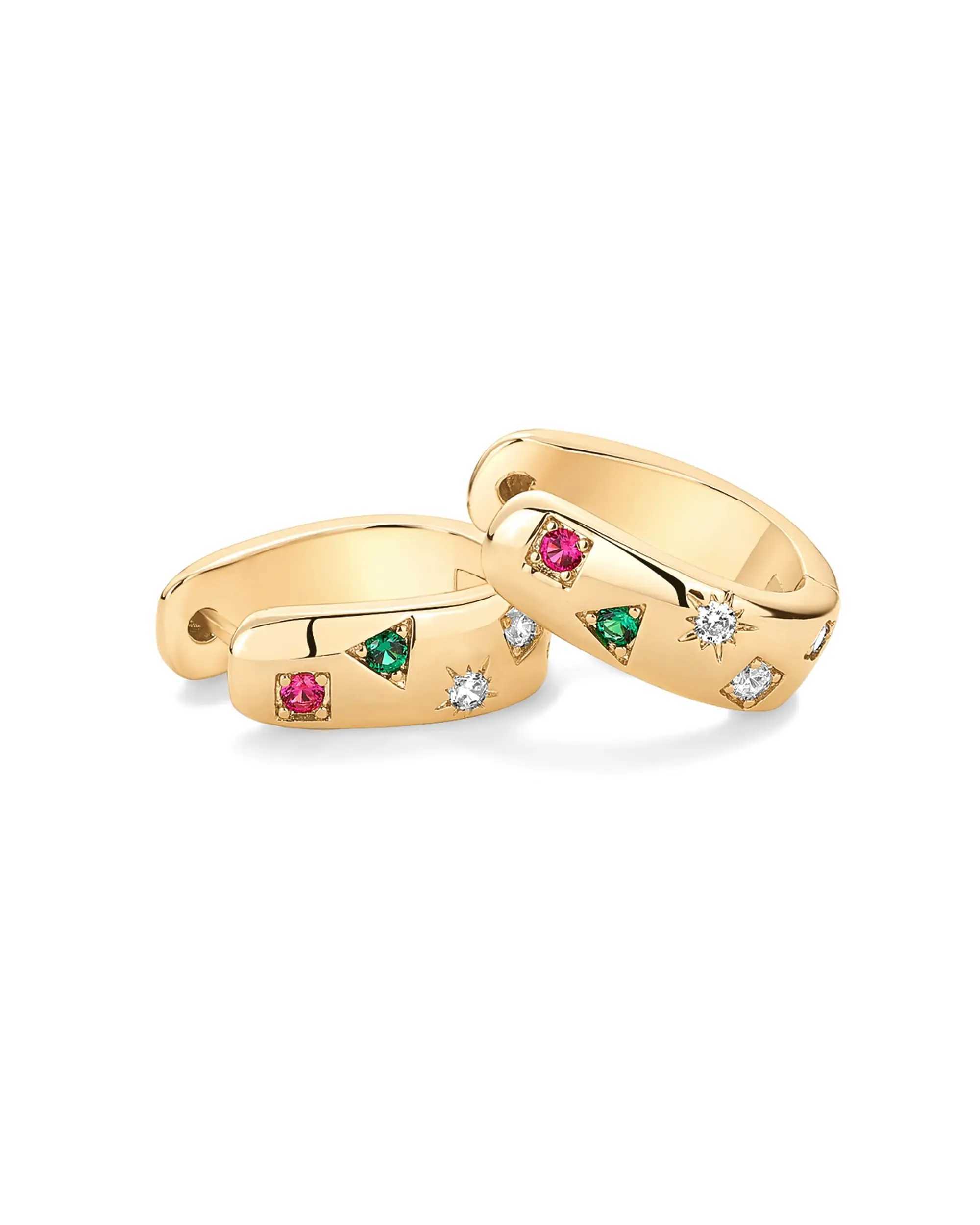 Shevalu 14K Gold Plated 925 Sterling Silver Posts Chunky Huggie Earrings for Women Fashion Multi-Colored Cubic Zirconia Earrings Y250510