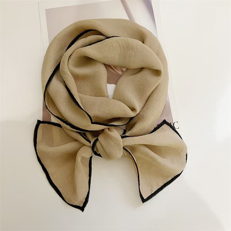 T701 Spring new style hemming scarf small long strip women's spring and autumn tulle scarf neck protection decoration solid color high-end scarf