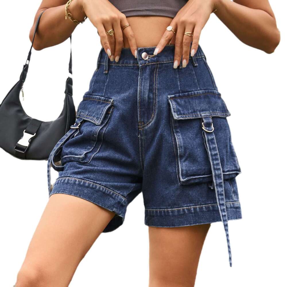 European and American denim work pants, casual pocket shorts, elastic waisted women's 2025 temperament versatile new trend clothing ins