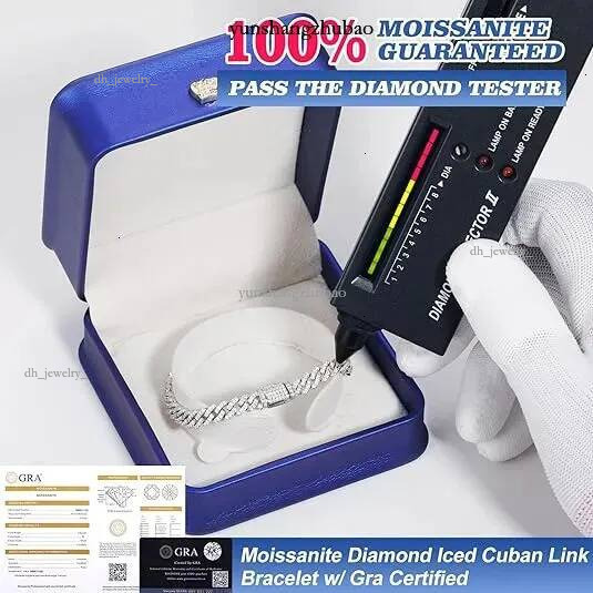 6mm White Gold Sterg Sier VVS Moissanite Dia Cuban k Chain Bracelet Iced Out Mossanite Jewelry For Men Women