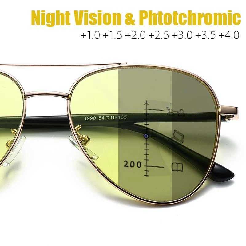 Progressive Multifocal Reading Glasses for Women Men Fashion Trend Color Changing Night Vision Eyewear Prescription Sunglasses W250513