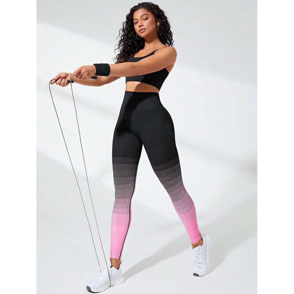 Gradient Pink Yoga Pants, High-waisted Hip-lifting Trousers For Outdoor Sports Training and Yoga, Women's Sportswear