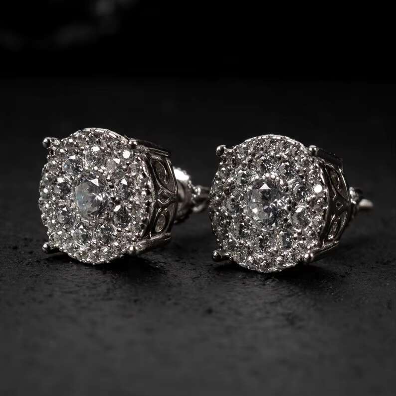 Hip Hop Earrings 925 Sterling Silver VVS Moissanite Diamond Iced Out Moissanite Earrings Men