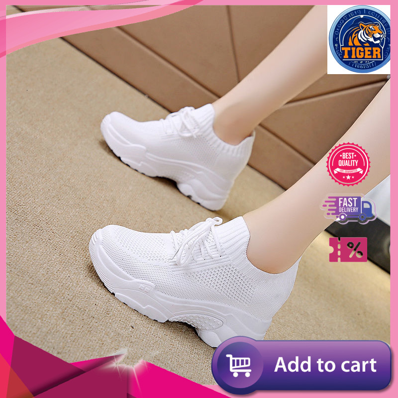 Ddmytiger Women S New Spring Flyknit Mesh Casual Sports With Inner Heightening Little White Breathable Thick Sole Dad Shoes Summer Outdoor Shoes