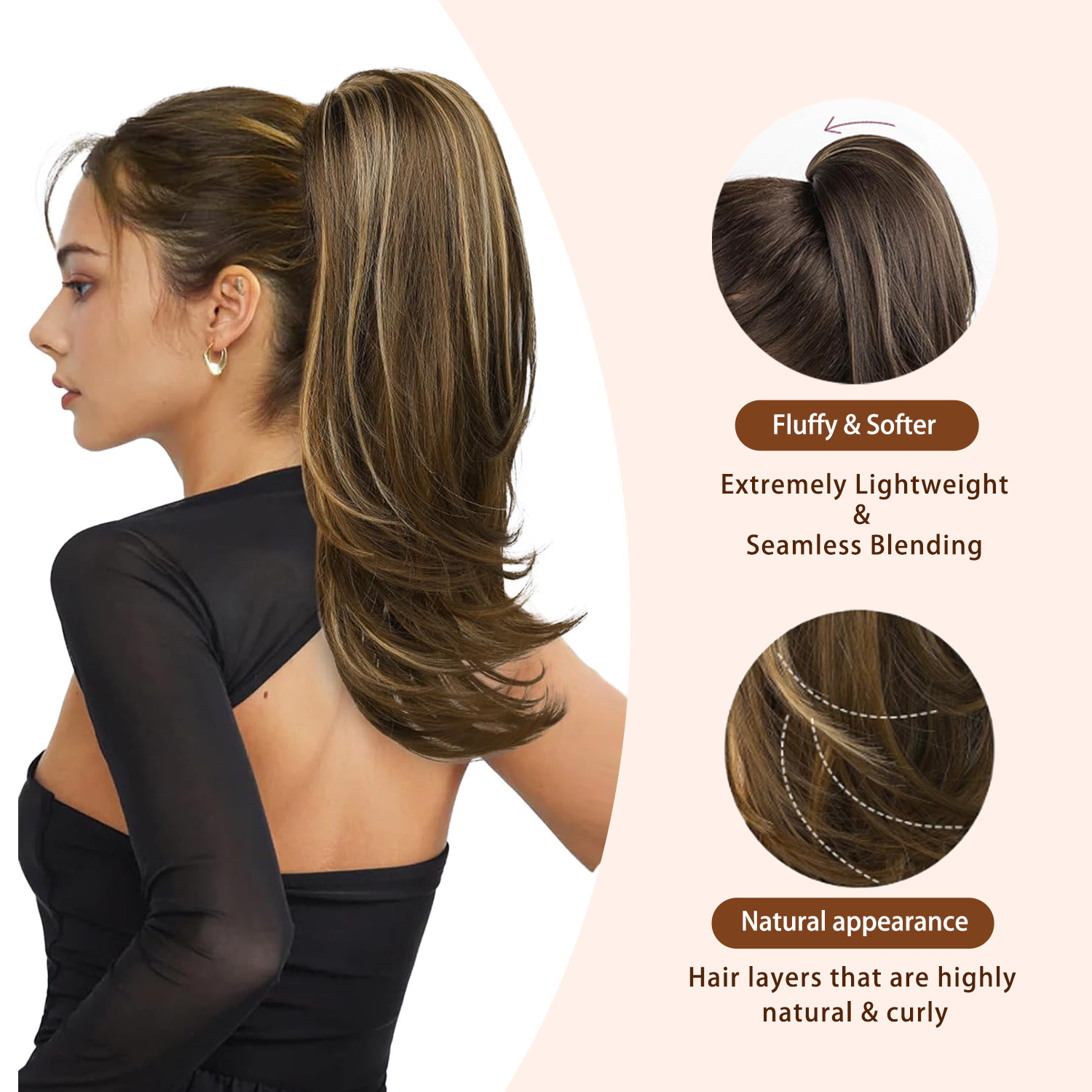 YK Curly Wave Drawstring Tail Hair Tooth Comb Stable Layered Tail Increase Volume Visible Hair Length Natural Fluffy Easy to Manage