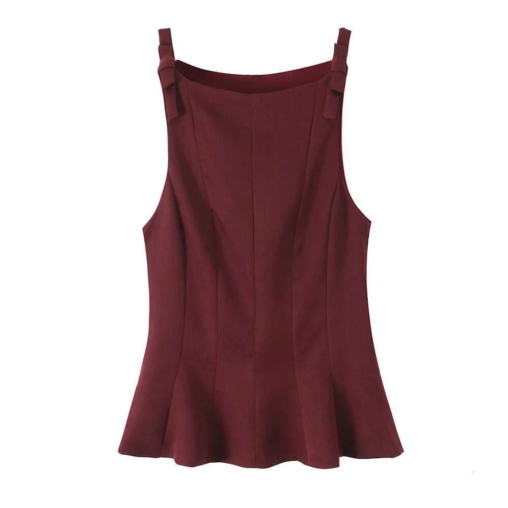 PB&ZA 2025 Women's Pink Sleeveless Top with Bow - Adorned Straps Peplum Hem for a Sweet and Stylish Look