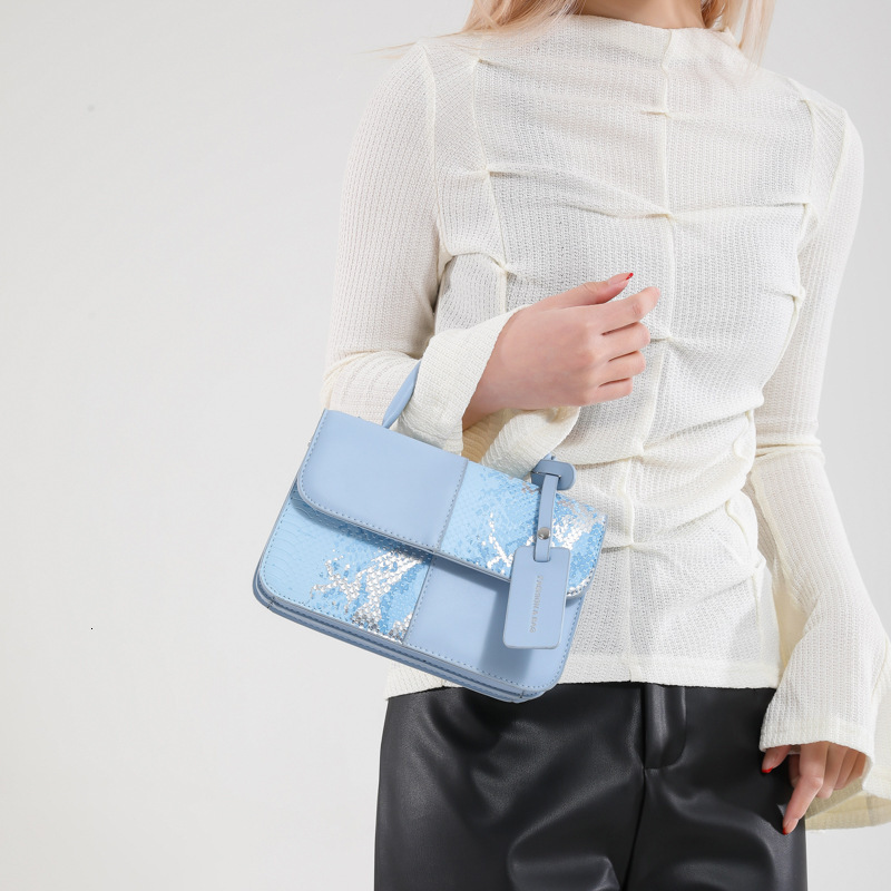 Designer Pack New Fashionable Snake Skin Pattern Splicing Handheld Small Square Trendy Color Contrasting Single Cross Shoulder Women S Bag Free Shippi