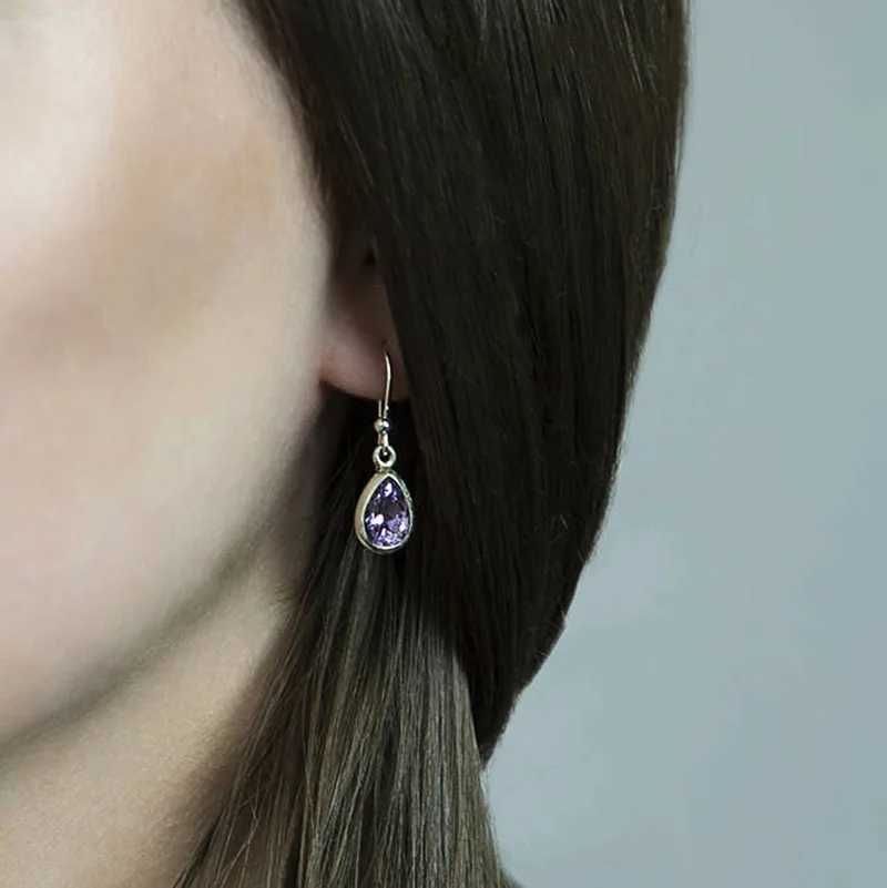Huitan Waterdrop Purple CZ Dangle Earrings Women Wedding Engagement Aesthetic Accessory for Lady Anniversary Gift Trendy Jewelry Y250510