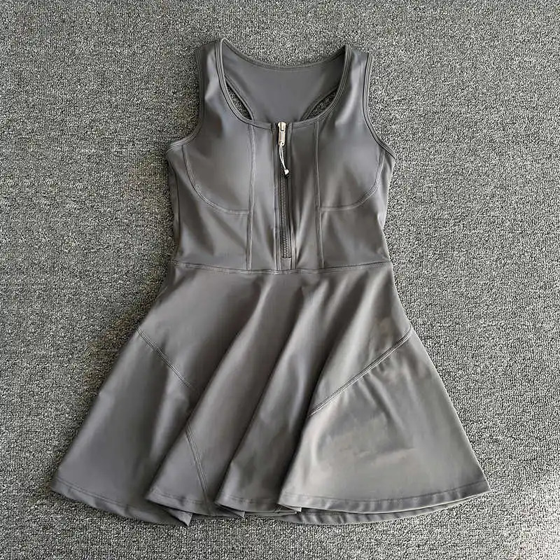 Womens antitransparent zipper base sports dress outdoor running top tennis suit onepiece fitness 250513