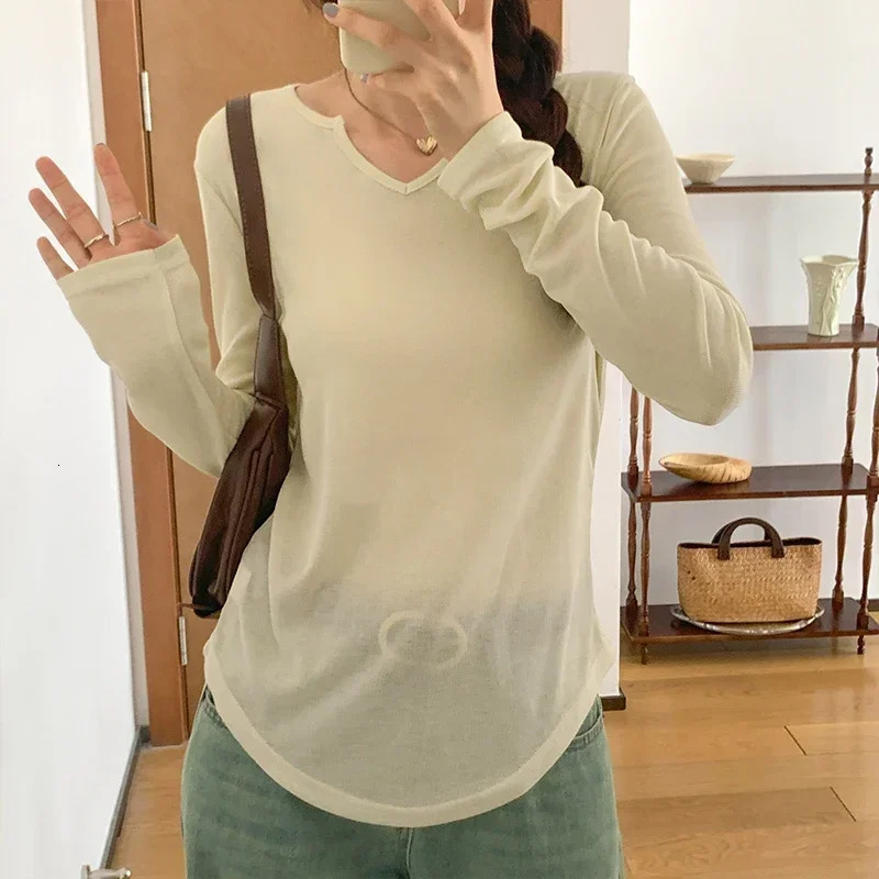Korean Sexy Women TShirt Long Sleeve Style Slim Basic Elasticity Tshirt Top Womens Clothing T Shirt Femme See Through 250513