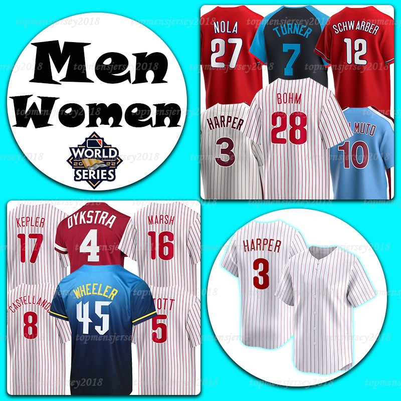 3 Bryce Harper Baseball Jerseys Philadelphiaes Phillies 28 Alec Bohm 7 Trea Turner 27 Aaron Nola 12 Kyle Schwarber 8 Nick Castellanos 45 Zack Wheeler 5 Bryson Stott