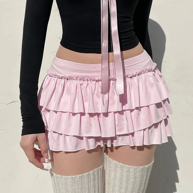 Bow Sweet ALine Skirts Women Sexy Slim LowWaist Casual Mini Y2K Female Summer Fashion Streetwear AllMatch Pink 250513