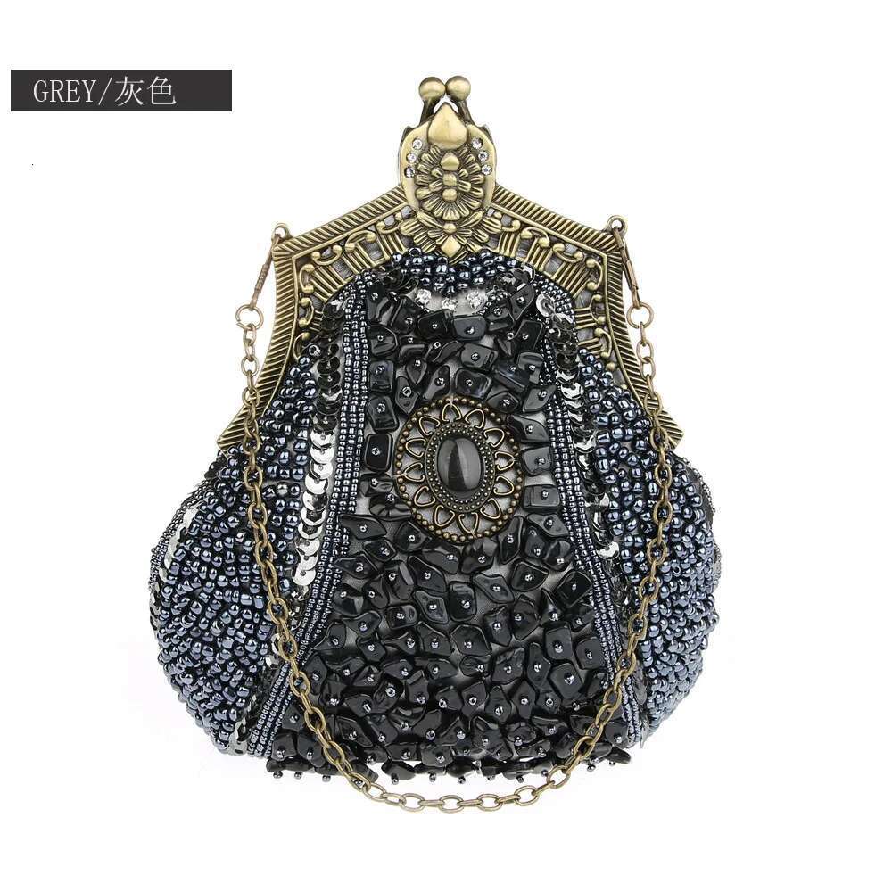 Designer Bag 2025 Retro Fashion Pearl Sequin Beaded Clutches Handbag For Women Vintage Antique Gold Color Chain Shoulder Bag Party Evening Bags Luxury