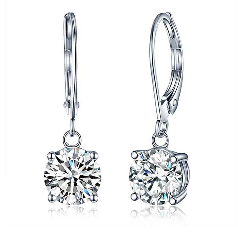 925 Sterling Silver Dangle Earrings for Women Round Cubic Zirconia Pendant Elegant Female Accessories Gift Fashion Jewelry Y250510