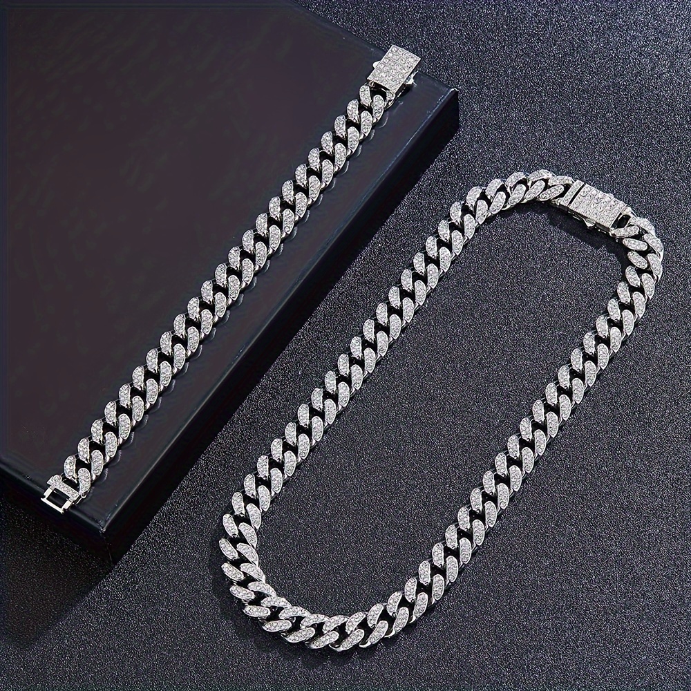 Chic Diamond Cut Finish Cuban Chain Bracelet & Pendant Set for Trendsetting Gentlemen