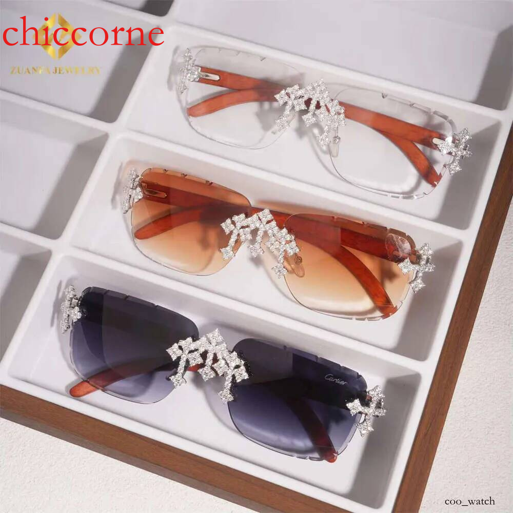 Fashion Unisex Cross Cluster Sunglasses VVS Dia Iced Out Hip Hop Bg Moissanite Glasses