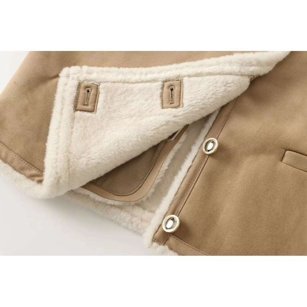 New Clothing With Gold Button Decoration Double-sided Long Sleeved Short Pocket Jacket, Women's Fur Cotton Coat