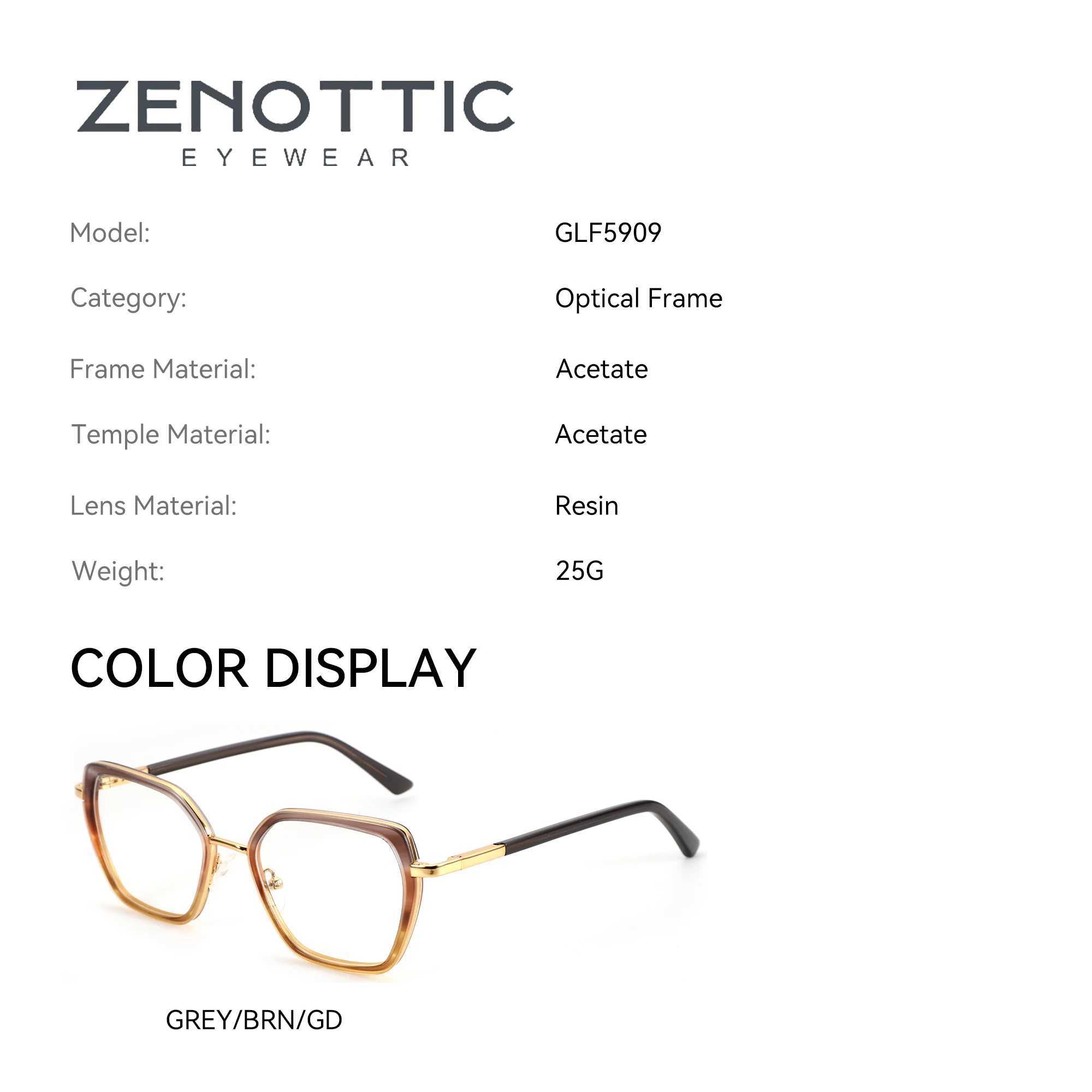 ZENOTTIC L Size Fashion Acetate Prescription Glasses For Women Hip Polygonal Design Progressive/Photochromic Optical Eyewear W250513