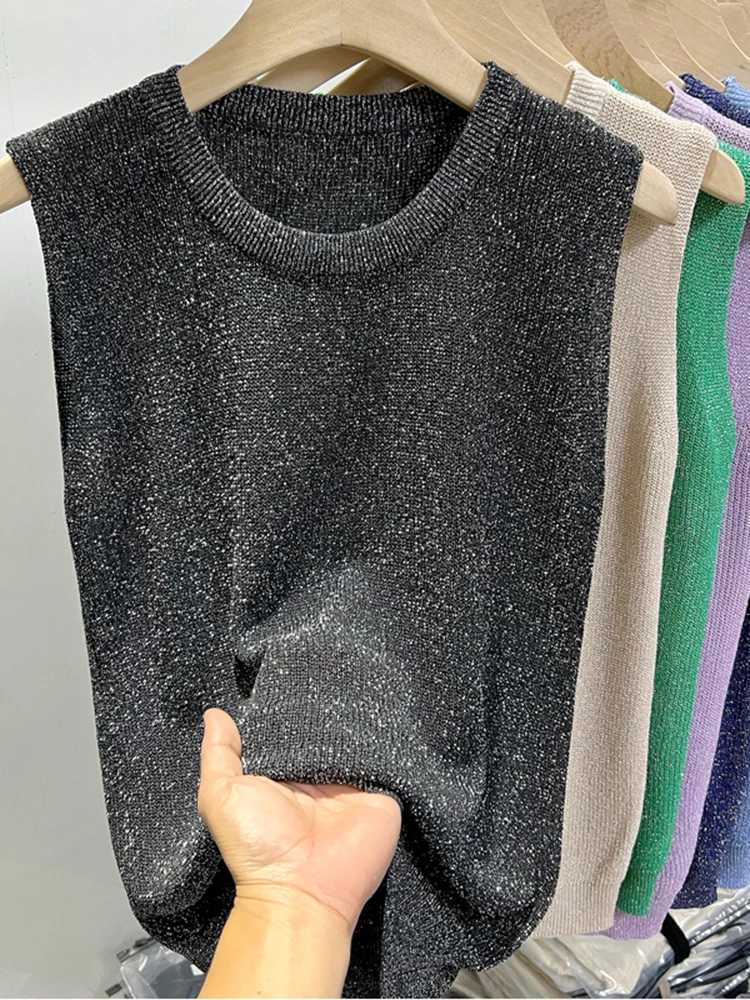 2025 Summer Women Knitted Green Tank Tops Women Thin Tops Basic Casual Tank Tops O-neck Tees Sleeveless Tops For Women M250513