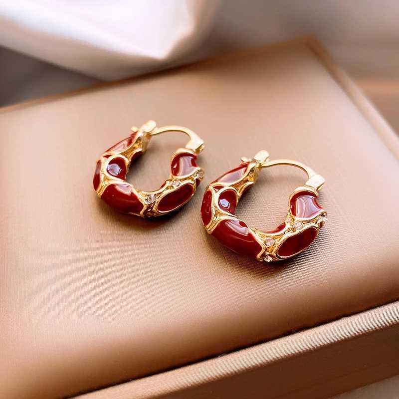 Mirad Retro Style Red Natural Stone Ring Irregular 2024 New Item Niche Design Temperament Earrings Ear Buckle For Women Y250510
