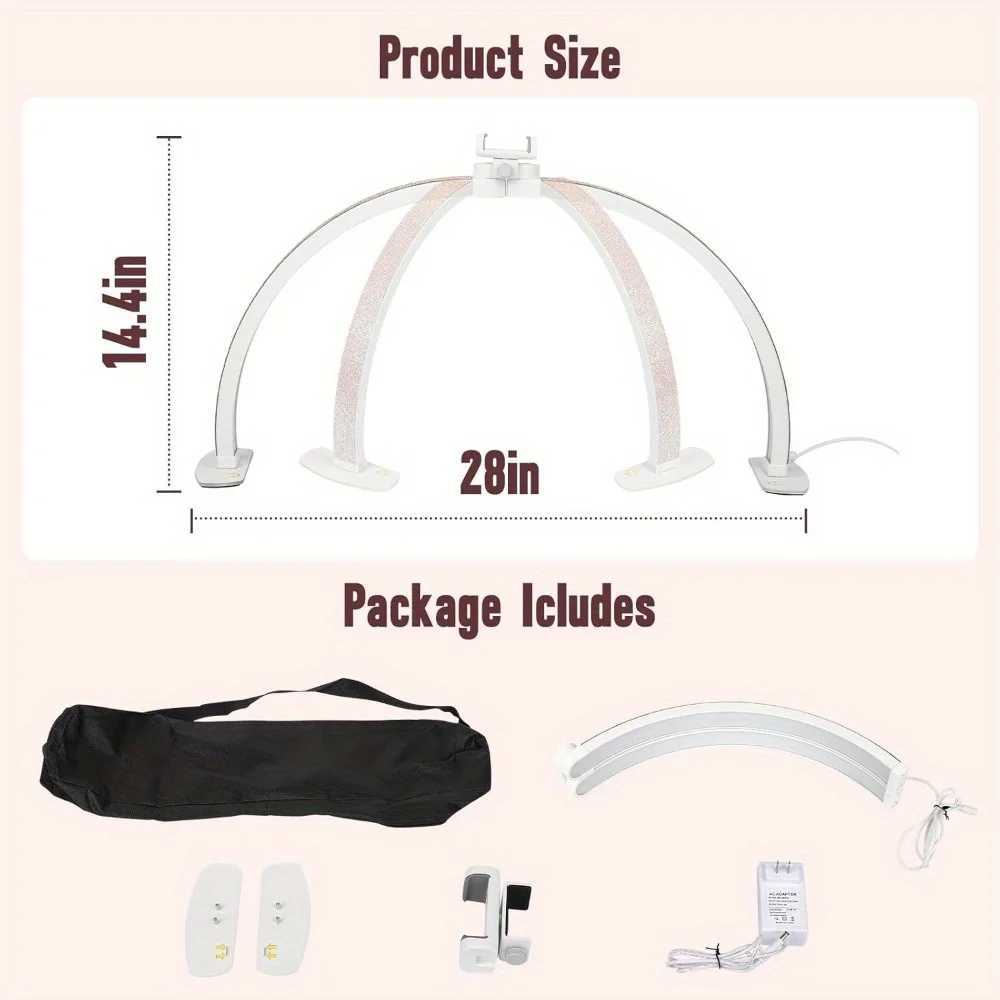 Half Moon Light for Nail Desk with Phone Holder 28IN Folding Half-moon Light with Shinning Diamond LED Lamp for Nail Art W250513