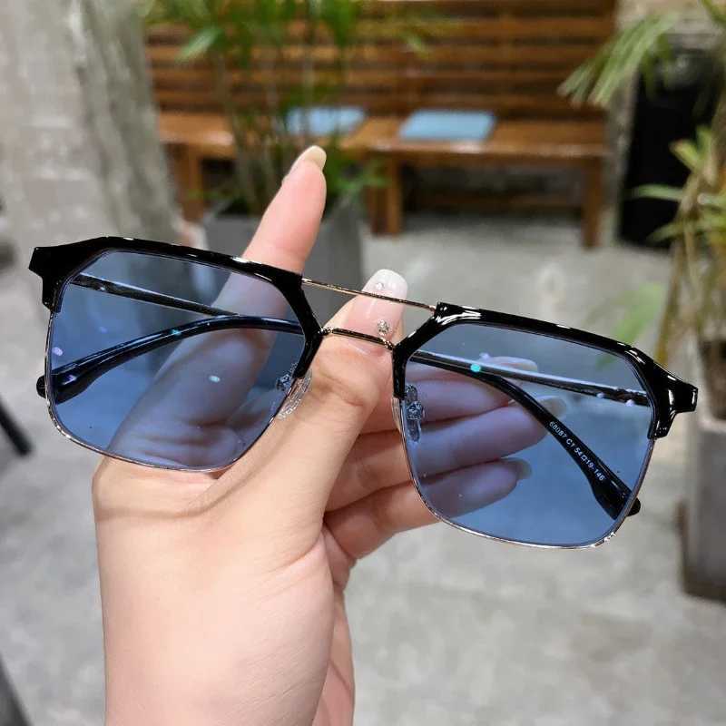 Blue Light Blocking Photochromic Minus Glasses Vintage Double Deam Myopia Sunglasses Finished Optical Short-sight Goggle Diopter W250513