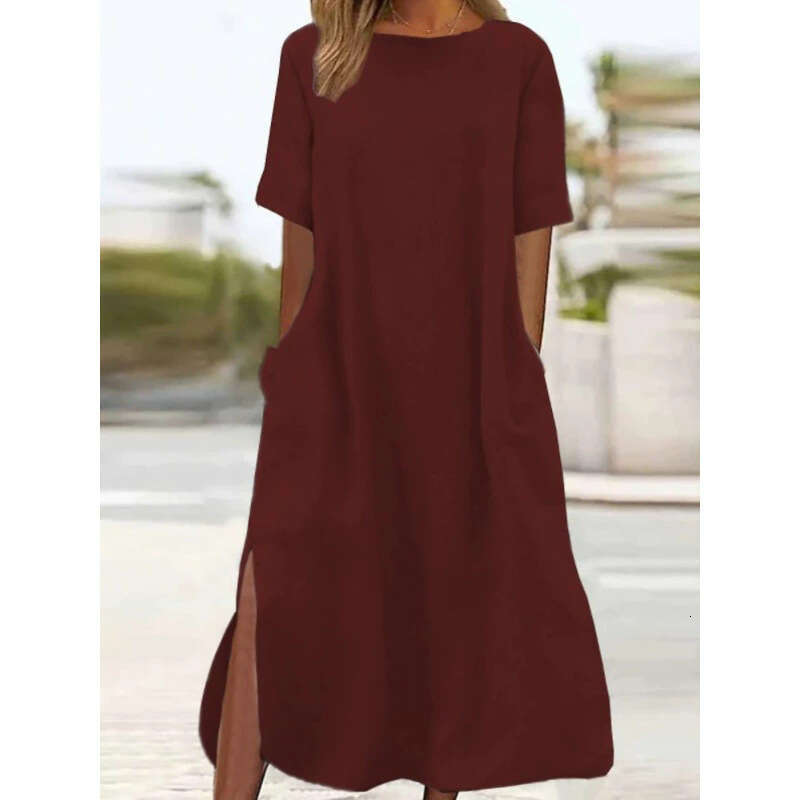 Women Clothes Dress Women S Plus Size Long Casual Simple Loose Atmospheric Cotton And Linen Dress KQ