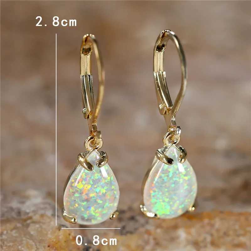 Female White Fire Opal Stone Classic Gold Color Water Drop Earrings Cute Dangle Boho Jewelry For Women Y250510