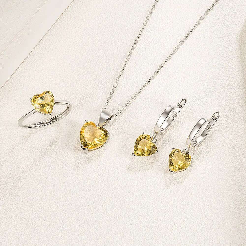 Sterling Sier Jewelry Sets For Women Heart Zircon Ring Earrings Necklace Wedding Bridal Elegant Christmas Free Shipping