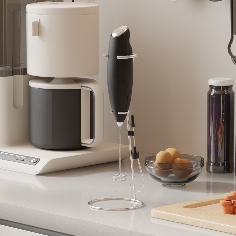 New electric mixer with two stainless steel mixing heads and a dedicated stand, easy to beat coffee foam and cream, delicate and dense, powered by 1 p