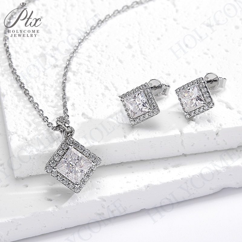 Fashion Moissanite Earrings Luxury S925 Silver D VVS Pass Diamond Tester 1 Carat Princess Cut Halo Studs Women Bridal Jewelry