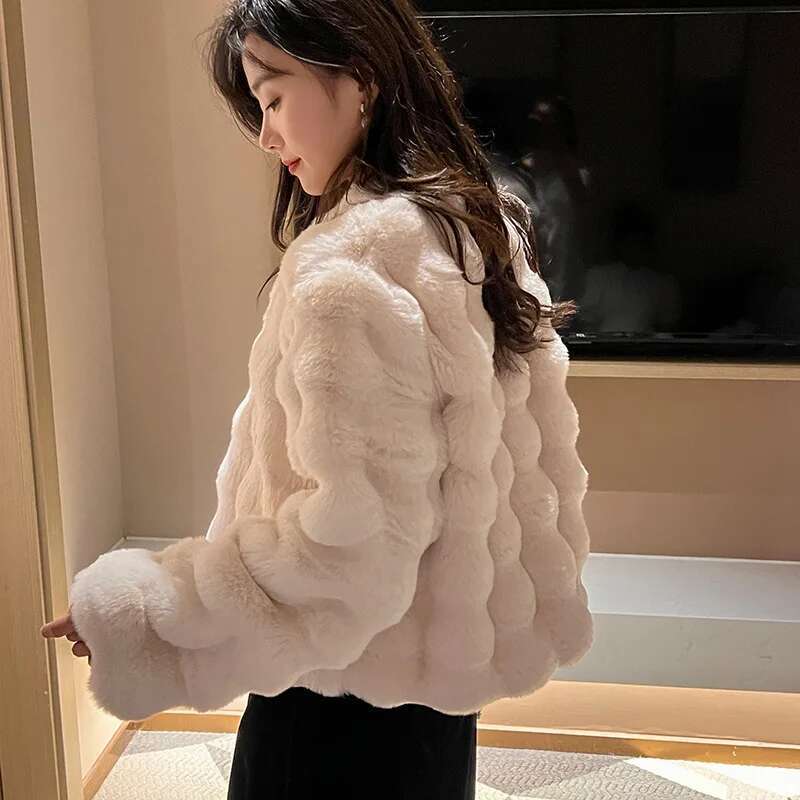 HOOOFUR Faux Coat Women New Style Imitation Fur Plush Collarless Short Top 2024 Autumn Winter Warm and Trend