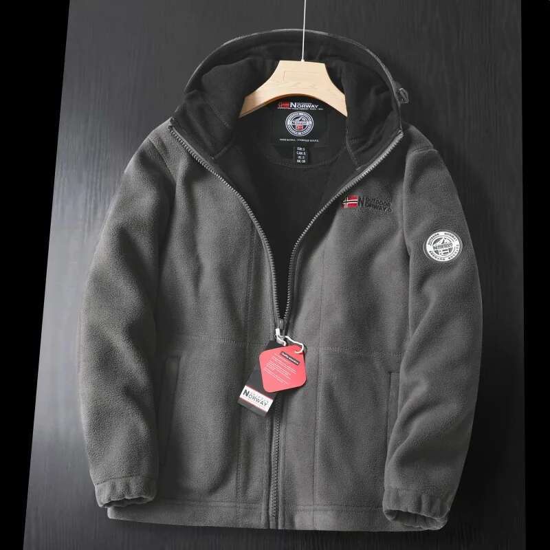 2024 Brand Winter Fleece Men's Casual Thickened Wool Jacket high quality Design Warm Fashion Hooded Coat Outdoor Ski Suit