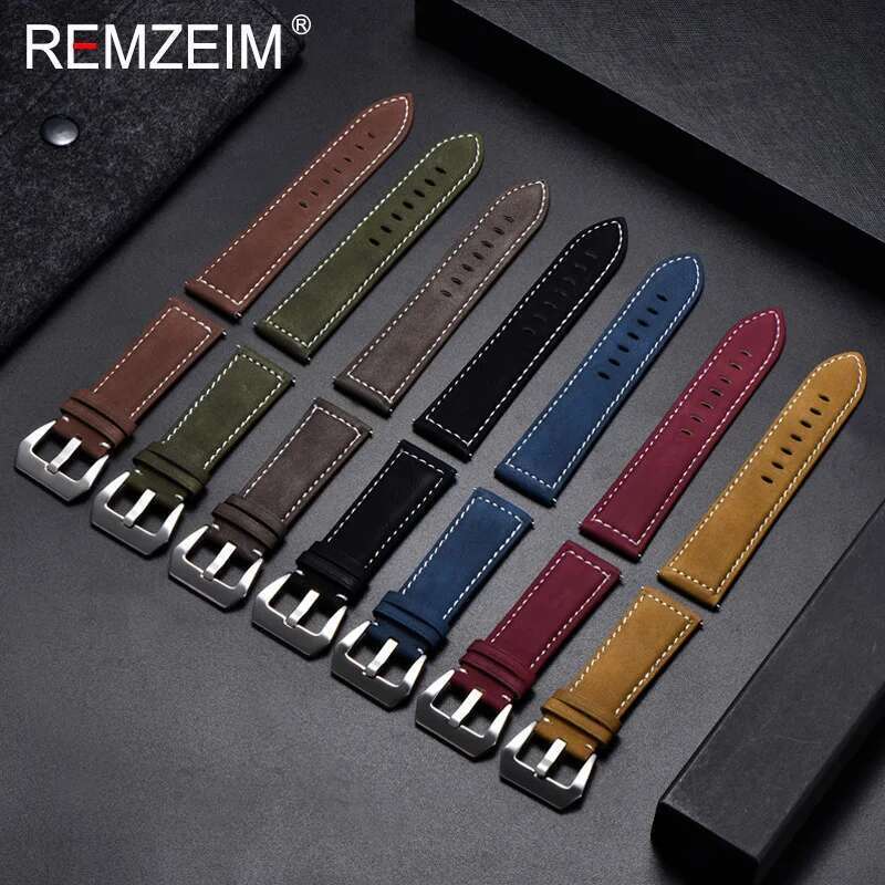 Genuine Leather Watchband Bracelet Black Blue Brown Vintage Matte Watch Strap For Women Men 18Mm 20Mm 22Mm 24Mm Wrist Band