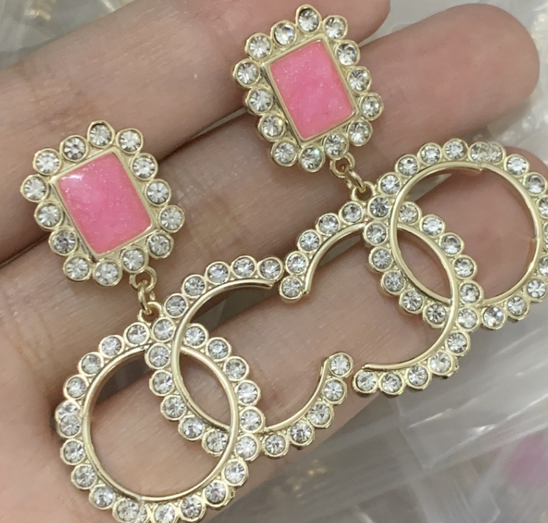Luxury Gold Plated Double Letters Copped Earrings Designer Jewelry Woman Earring Crystal Rhinestone Jewelry Party Gift