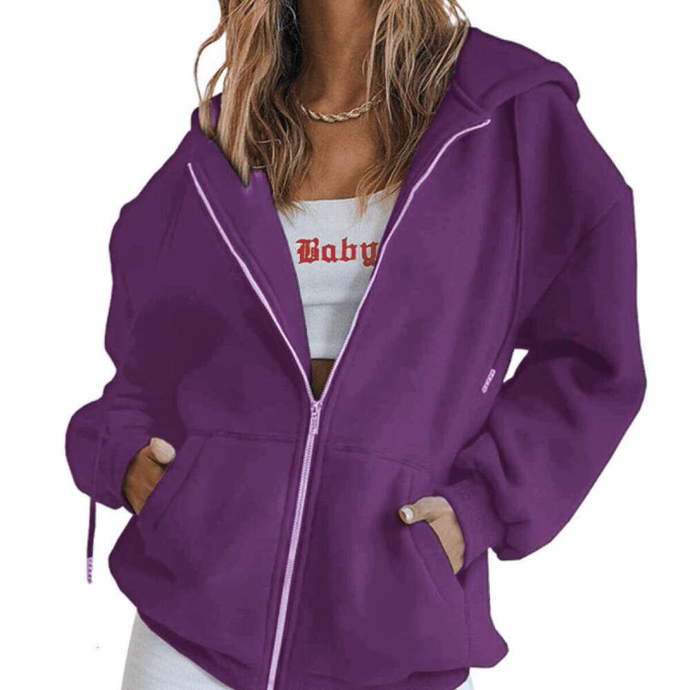 Oversize zipper solid color trendy brand loose plus size women's cardigan hoodie