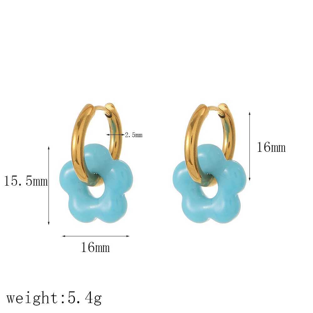Colorful Small Flower Stainless Steel Charms Earring 18K Gold Plated Circle Ear Buckle Hoop Earrings Jewelry for Women Y250510