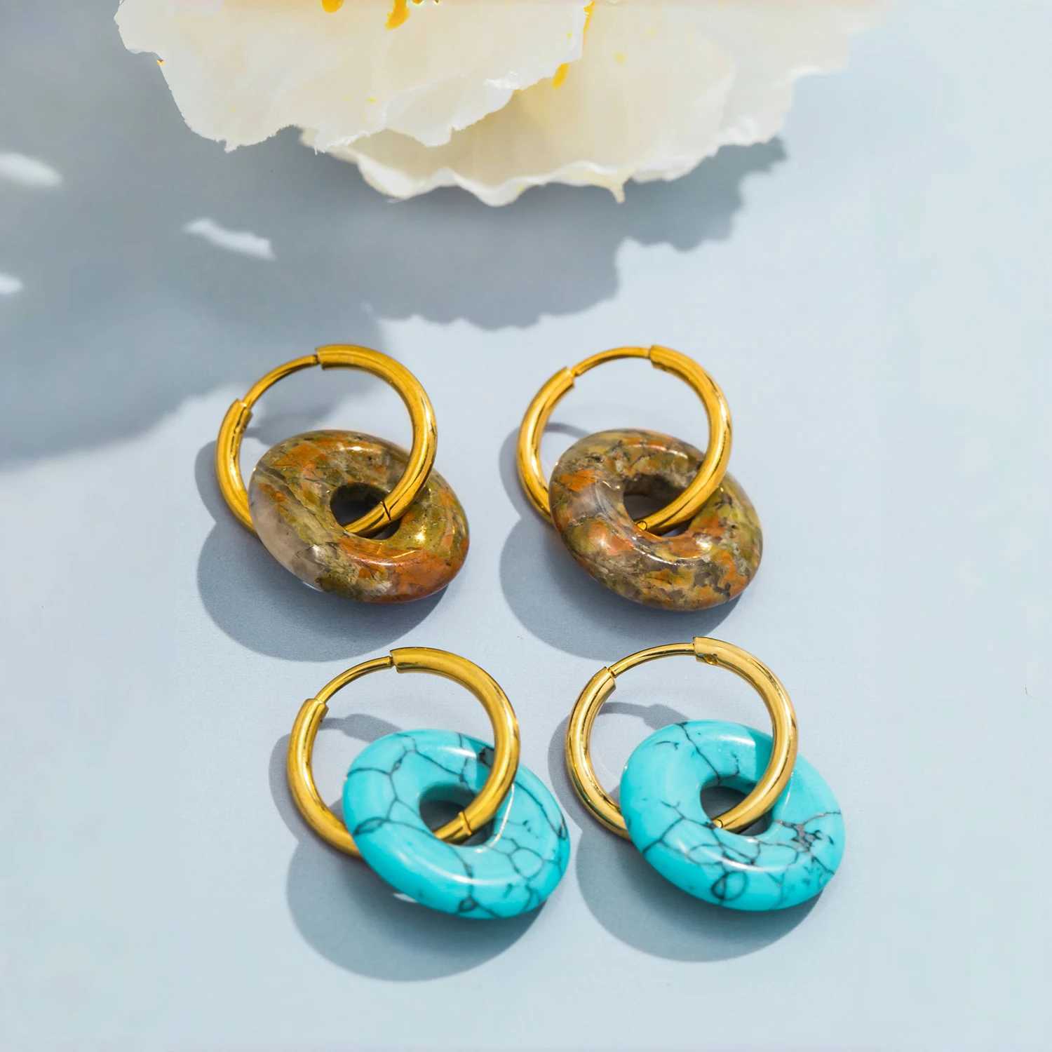 UHBINYCA Natural Agate Stone Charms Hoop Earrings for Women Girls Stainless Steel Waterproof High-quality Daily Jewelry Y250510