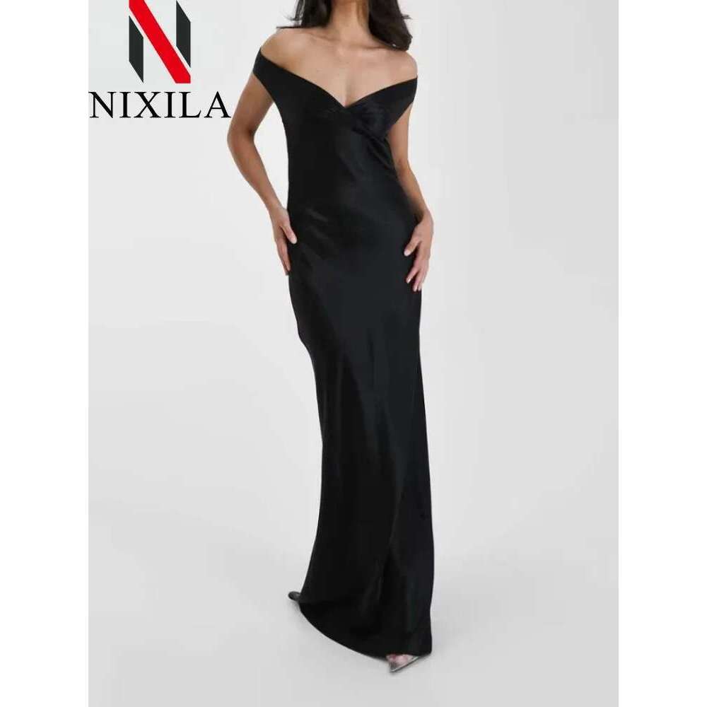New Summer Satin Bow Backless Sexy Maxi for Women Gown Fashion V Neck Sleeveless Club Party Evening Dress Elegant Clothing