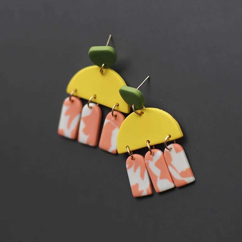 Natural Bright Colors Beige Marble Dots Pattern Polymer Clay Earrings Geometric Drop Dangle Pendants Earrings Stud Casual Daily Y250510