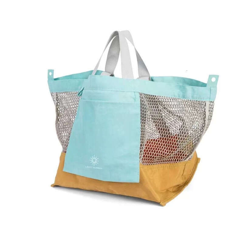 Summer dopamine color blocked mesh niche men's and women's single shoulder tote foldable storage large beach bag, 2025 new casual versatile 